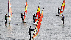 Windsurfer in Gruppe auf dem Wattenmeer