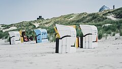 Strandkörbe aus der Entfernung am Hauptbadestrand auf Juist