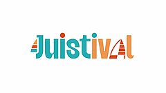 Logo Juistival - blaugrün und orangefarbene Schrift mit dem stilisierten Seezeichen als "A" wird das Kunstwort Juistival gebildet